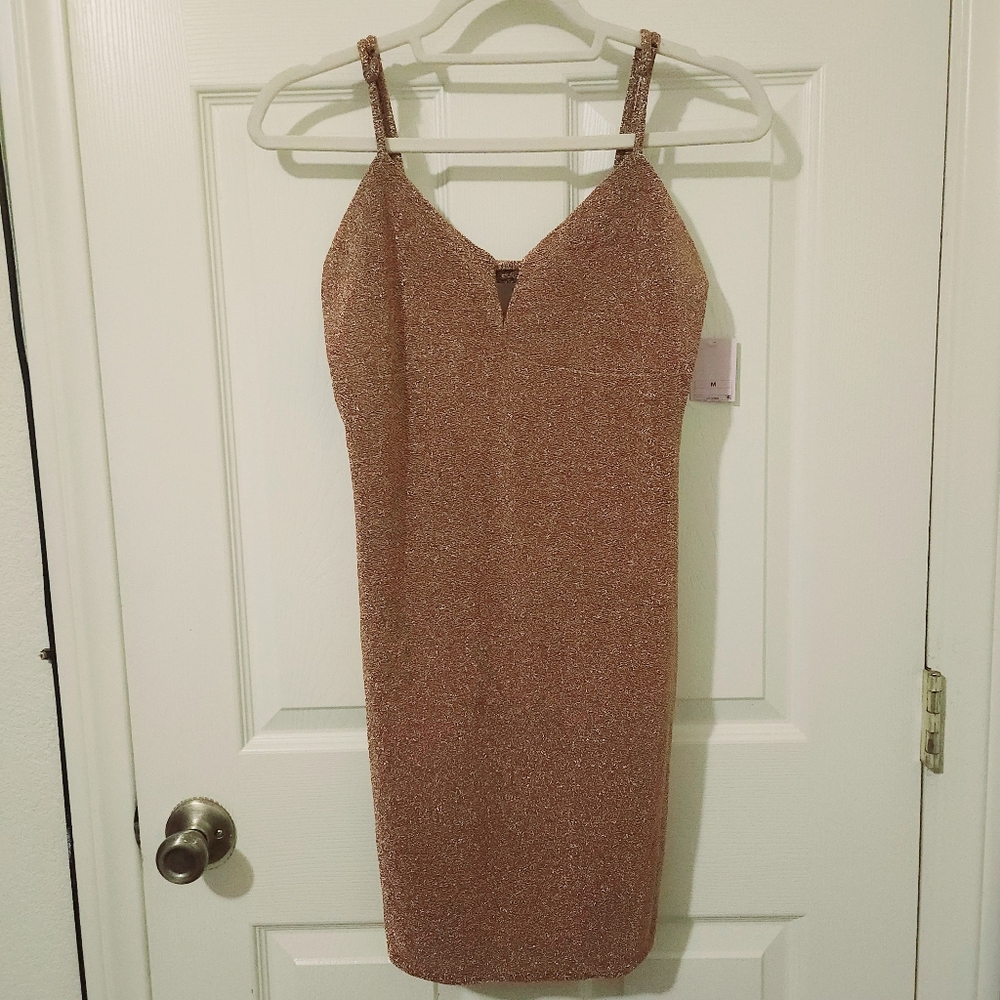 Wild Fable Metallic Shimmer Strappy Bodycon Mini Dress Rose Gold Bronze